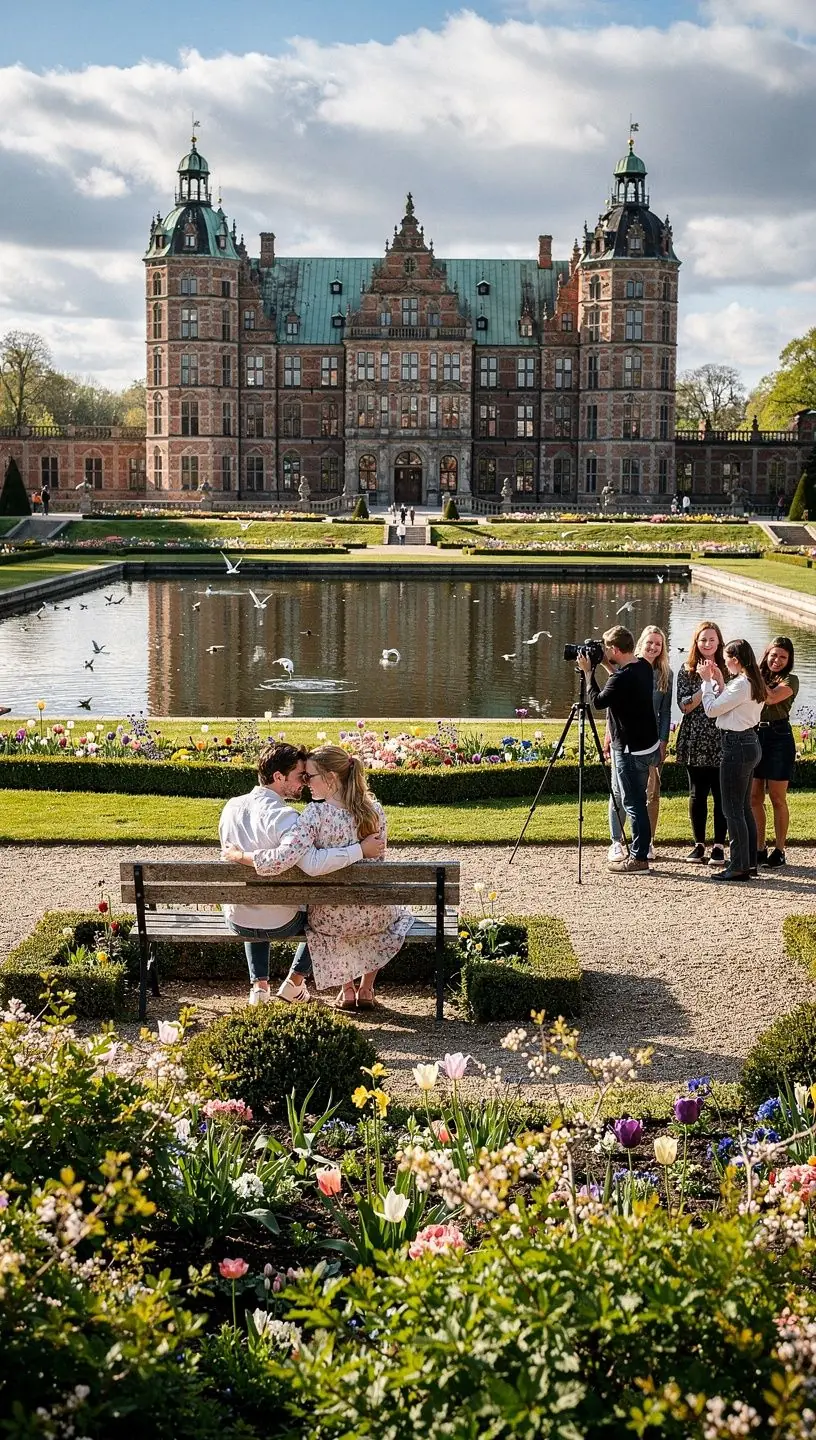 Detaljeret udsigt over et arkitektonisk vartegn med gotiske og renæssanceelementer.